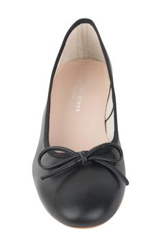 A dainty bow adds a delightful flourish to a classic ballet flat grounded by a lightly cushioned footbed. Cushioned footbed Leather upper and lining/synthetic sole Made in Spain Spring Ballet Flats With Arch Support, Elegant Slip-on Ballet Flats With Arch Support, Feminine Closed Toe Ballet Flats With Bow, Ballet Flats With Arch Support And Closed Toe, Elegant Ballet Flats With Arch Support, Fitted Ballet Flats With Bow And Round Toe, Classic Ballet Flats With Bow And Round Toe, Elegant Formal Flats With Arch Support, Feminine Ballet Flats With Bow And Round Toe