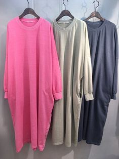 "Women's Pigment Cotton Simple Stylish Dress, Over fit Size One size, good for US size 4-16 Length 118cm /46.5\" Chest width 85cm /33.5\" Wide armhole and arm Fabric and Care 100% Cotton, biowashing and pigment Machine washable and tumble dry Made in S Korea" Spring Crew Neck Dress With Side Pockets, Relaxed Fit Crew Neck Dresses For Loungewear, Casual Oversized Longline Dress, Casual Plain Loungewear Dresses, Long Sleeve Stretch Dresses With Pockets, Pink Crew Neck Lounge Dress, Casual Long Sleeve Dresses With Side Pockets, Relaxed Fit Long Sleeve Dress With Side Pockets, Oversized Long Sleeve Dresses With Side Pockets