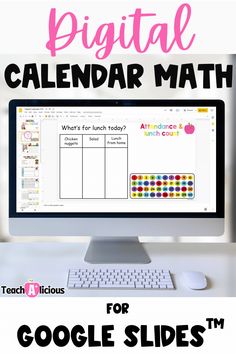 a computer screen with the text digital calendar math for google slides