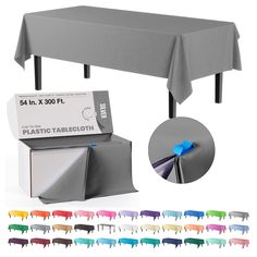 the table cloth is in different colors and sizes