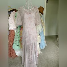 Beautiful, Lavender Anthropologie Dress Lavender Gown For Spring Wedding, Spring Wedding Lavender Gown, Lavender Lace Evening Dress, Lavender Spring Wedding Dress, Pink Short Sleeve Gown For Spring, Spring Wedding Vintage Maxi Dress, Formal Spring Embroidered Floor-length Dress, Formal Embroidered Floor-length Dress For Spring, Floor-length Embroidered Dress For Spring Formal