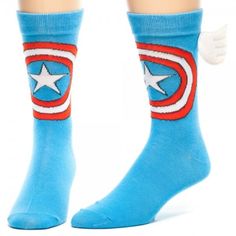 Captain America Socks With Plush Wings Avengers Fits Shoe Size 8-12 Captain America Shield, Blue Socks, Marvel Captain America, High Jump, Batman And Superman, Halloween Accessories, Athletic Socks, Woven Design, How To Run Faster