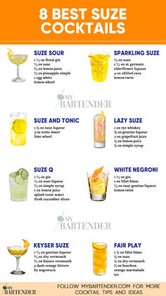 Best Suze Cocktails Suze Cocktails, French Aperitif, Autumn Drinks, Mixology Recipes, Fruity Alcohol Drinks, Cocktail Experience, Negroni Cocktail, Spring Meals, Homemade Alcohol