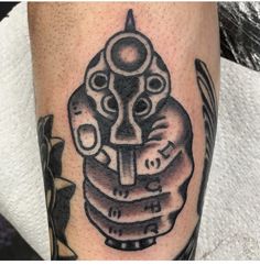 American Traditional Chest Tattoo, Traditional Chest Tattoo, Revolver Tattoo, Sam Tattoo, Traditional Chest, Traditional Tattoo Art, Leg Tattoo, Traditional Tattoos, American Traditional Tattoo