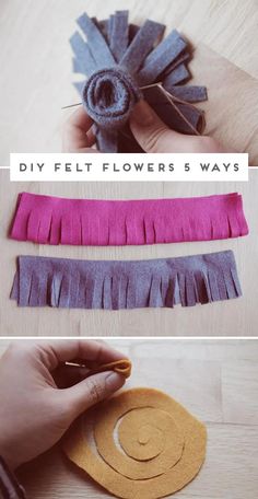 the process to make diy felt flowers is shown