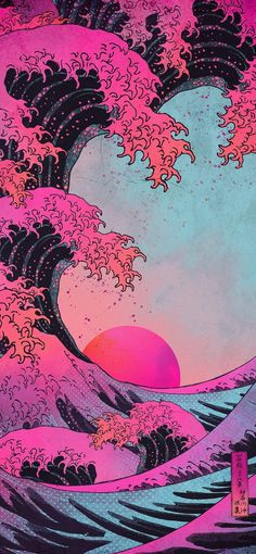 the great wave in pink and blue