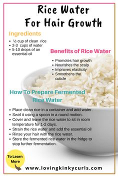 Rice Water for hair growth has become a very popular hair remedyThere are several benefits to incorporating rice water in you hair care routineThe benefits of rice water include1promoting hair growth2nourishing the scalp3improves elasticity and 4improves manageabilityIn this article we delved into the science behind rice water and hair growthWe also share various methods for preparing rice water and how to use rice water to promote hair growth Rice Water For Hair Growth, Rice Water For Hair, Homemade Hair Treatments, Healthy Natural Hair Growth, Natural Hair Growth Tips, Hair Growing Tips, Homemade Hair, Hair Remedies For Growth, Homemade Hair Products