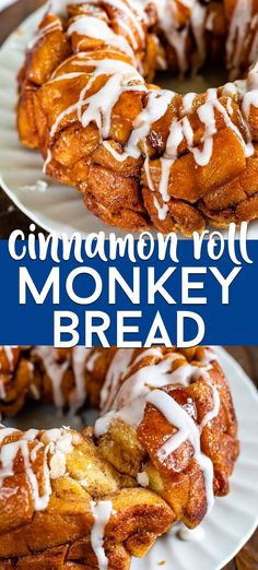 cinnamon roll monkey bread on a white plate