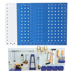 tools are hanging on the wall next to each other in a pegboard storage rack