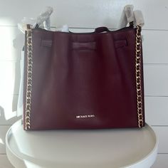 Nwt Michael Kors Lg Blt Inly Mina Shoulder Bag In Dark Cherry Dark Cherry Color, Michael Kors Bag Black, Micheal Kors Handbag, Cherry Color, Yellow Purses, Travel Tote Bag, Pink Tote, Purses Michael Kors, Satchel Handbags