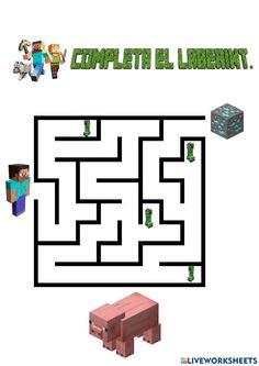 a maze game with an elephant and pig in the center, complete with text that reads completo el liberantent