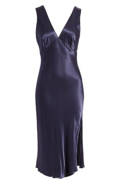 You'll make a stunning statement stepping out in this slinky satin dress fashioned with a deep V-neck, asymmetric hem and an alluring side slit. 32" - 51" length (size medium) V-neck Sleeveless 55% rayon, 45% viscose Dry clean Imported Indigo Dress, Blue Satin Dress, Stepping Out, Blue Satin, Satin Dress, Night Outfits, Nordstrom Dresses, Asymmetric Hem, Deep V Neck