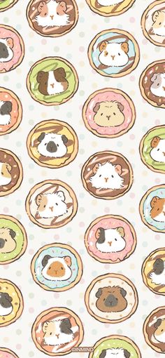 an animal themed wallpaper with dogs and doughnuts on the backgroung