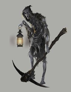 an image of a creepy creature with a lantern on it's head holding a stick