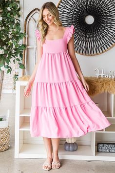 Wow picks! Reborn J Ruffled Sleeveless Tiered Midi Dress at $52.95 Choose your wows. 🐕 #fashion #dress #rewards #trending #affordablefashion #shoes #smallbusiness #heels #looksforless #nails Soft And Feminine, Vestidos Color Rosa, Pink Bubbles, Tiered Midi Dress, Color Rosa, Sleeve Detail, Elegant Dress, Boho Dress, Pink Dress