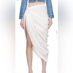 Assymetric Skirt White Long Draped Skirt For Spring, Fitted Draped Maxi Skirt For Spring, Chic Draped Mini Skirt, Fitted Draped Bottoms For Summer, Chic Asymmetrical Draped Skirt, Spring Midi Draped Skirt, Elegant Draped Maxi Skirt For Spring, White Flowy Midi Draped Skirt, Chic Asymmetrical Draped Lined Skirt