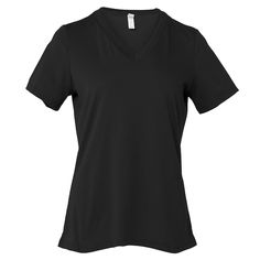 a women's black v - neck shirt on a white background