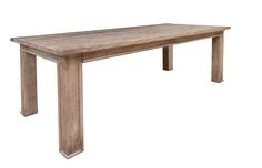 a large wooden table with two legs and a long rectangular top on an isolated white background