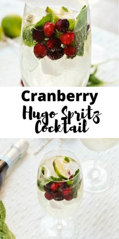 cranberry, lime, and white wine cocktail in glasses with text overlay that says cranberry hag - spirits cocktail