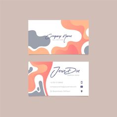 a business card with an abstract design on the front and back, in white and orange colors