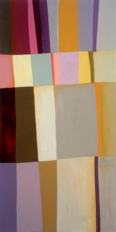 an abstract painting with many different colored squares on it's sides, including red, yellow and purple