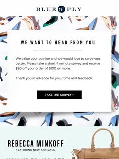 the blue sky website is shown with shoes and purses on display in front of it