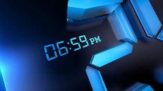 a digital clock with the time on it's face is shown in blue and black