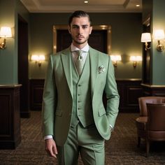 Elevate your style with our exquisite Green Suit for Men. Crafted with precision and attention to detail, this timeless classic is ideal for weddings, formal events, and special occasions. Our Suits features a slim-fit design, ensuring a sharp, tailored look that combines comfort and sophistication. * Unmatched Elegance: This Green suit exudes refined elegance, making you stand out on your big day. * High-Quality Fabric: Crafted from premium materials for ultimate comfort and durability. * Impec Ivory Tuxedo, Semi Formal Wedding Attire, Formal Wedding Attire, Semi Formal Wedding, Grooms Party, Mens Wedding Attire, Wedding Outfit Men, Green Suit