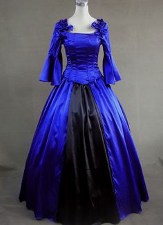 Blue Victorian Dress For Party, Black Fitted Victorian Dress For Halloween, Fitted Blue Victorian Dress For Fancy Dress Events, Blue Party Dress For Halloween, Blue Victorian Dress For Costume Party, Blue Vintage Victorian Dress For Costume Party, Black Dresses For Halloween Fantasy Events, Black Witchy Dress For Fantasy Events, Elegant Blue Dress For Halloween