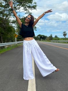 "White Pants | Loose Linen Pants | Wide Leg Pants | Linen Trousers | Summer Pants, Linen palazzo pants PRODUCT SIZE : One Size Fits Most * Waist : elastic round waistband up to 30\" - 38\" * Hips : (max 40\") if your hips bigger than 40 you can not wear this pants. * Length: 38.5\" from top of the pants to hem * Crotch 11.5\" * Inseam : 28.5\" * Width of pants: 36\" MATERIAL :  * Linen * No lining * Elastic  As this is a light colored linen, the pants can be sheer!  IMPORTANT NOTE  * Please note Elegant White Wide Leg Pants For Vacation, White Non-stretch Wide Leg Pants, Chic Non-stretch White Wide Leg Pants, White Wide Leg Pants For Summer, Chic White Non-stretch Wide Leg Pants, White Non-stretch Wide-leg Pants, White Wide-leg Vacation Pants, White Wide-leg Pants For Vacation, White Non-stretch Ankle-length Wide Leg Pants