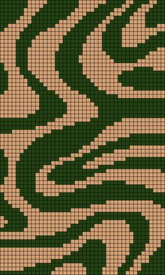 a cross stitch pattern in shades of green and beige, with an abstract design on the side