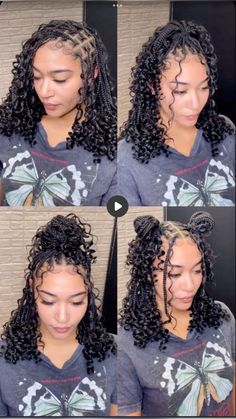 Styles For Short Knotless With Curls, Shoulder Length Mini Braids, Bohemian Bob Braids Hairstyles, Bob Boho Knotless Braids With Curly Ends, Short Boohoo Braids, Medium Boho Knotless Braids Bob, Short Goddess Braids Shoulder Length, Mini Boho Braids, Boho Short Braids