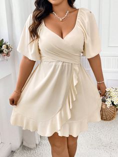 Vestido para mujeres de talla grande con unicolor simple para uso diario Albaricoque Casual  manga corta Tela tricotada Liso A línea No-Elástico  Women Plus Clothing, size features are:Bust: ,Length: ,Sleeve Length: Inspiration Mode, Kids Sleepwear, Work Casual, Dress P, Dressmaking, Plus Clothing, Beautiful Outfits, Plus Size Dresses, Plus Size Fashion