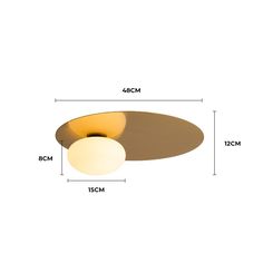 an image of a ceiling light with measurements for the size and color scheme on it