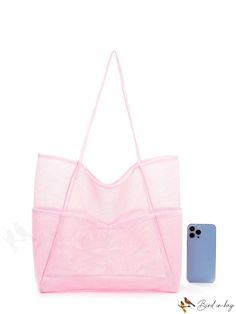 BirdinBag - Large Capacity Minimalist Mesh Beach Bag - Ideal Gift for Mom, Travel & Swimming Storage Lightweight Bags For Daily Use, Pink Packable Bags For Daily Use, Packable Pink Bags For Daily Use, Daily Use Packable Pink Bags, Summer Beach Shoulder Bag With Pockets, Packable Pink Shoulder Bag For Everyday Use, Pink Packable Shoulder Bag For Everyday Use, Versatile Summer Shoulder Bag With Pockets, Summer Shopping Shoulder Bag With Pockets