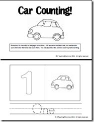 a car counting book with the number one on it's page and an image of a