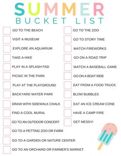 the summer bucket list with an ice cream cone