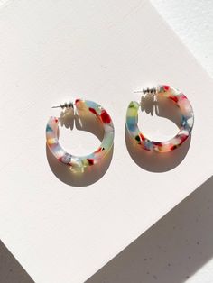 35mm Round Hoops S925 sterling silver posts Multicolor Hoop Earrings For Gift, Trendy Clear Hoop Earrings, Handmade Small Hoop Clear Earrings, Handmade Small Hoop Earrings In Clear, Handmade Clear Small Hoop Earrings, Multicolor Modern Small Hoop Earrings, Everyday Multicolor Hoop Earrings, Modern Multicolor Small Hoop Earrings, Modern Multicolor Small Hoop Jewelry