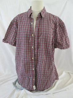 Amazing cotton like checker casual shirt. Collard, buttonfront, pocket, short short sleeve and slight curve hem for outer wear. Great colors to match with your favorite jeans. Pre owned wash and wear. measurements laying; arm hole across 10 1/2" width under arm 24" longest full length 29" Classic Short Sleeve Plaid Top, Men’s Short Sleeve Button Up, Short Sleeve Plaid Shirt Men, Plaid Vintage Short Sleeve Shirt, Vintage Plaid Short Sleeve Shirt, Retro Collared Cotton Flannel Shirt, Mens Checkered Shirt, Plaid Relaxed Fit Short Sleeve Button-up Shirt, Collard Shirt