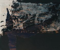 an abstract piece of art with black and brown paint on it's surface, including the ground