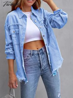 Tavimart Jeans Jacket Women Denim Jacket Autumn Winter Vintage Jean Coats Casual Long Sleeve Oversize Streetwear Women Clothing size Shoulder(cm) Bust(cm) Sleeve(cm) Length(cm) S 55 110 51 72 M 57 114 52 73 L 59 118 53 74 XL 61 122 54 75 2XL 63 126 55 76 Note:1.Please strictly follow the size chart to select the size.Do not select directly according to your habits. 2.Please allow a tolerance of 1-3 cm in measurements. 3.Still not sure about size?We'd love to advise based on your measurements of Denim Blue Single Breasted Outerwear With Lapel Collar, Denim Blue Single-breasted Outerwear With Lapel Collar, Medium Wash Long Sleeve Shacket With Pockets, Denim Long Sleeve Outerwear With Pockets, Long Sleeve Denim Shacket With Pockets, Long Sleeve Denim Blue Shacket With Pockets, Denim Blue Long Sleeve Shacket With Button Closure, Winter Denim Jacket With Frayed Hem, Oversized Button-up Outerwear With Frayed Hem