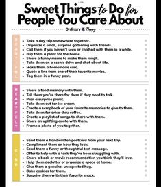 a poster with the words sweet things to do for people you care about