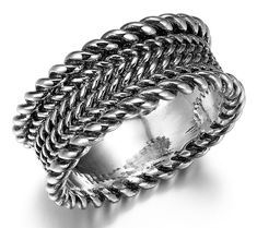 Wrap up your look with this richly detailed sterling silver ring. It features an intricate rope design and oxidized finish for head-turning style. From Silver Style. Oxidized Ring, Sterling Silver Rings Bands, Rope Design, Silver Style, Silver Band Ring, Ring Size Guide, Sterling Silver Bands, Silver Band, Sterling Silver Ring