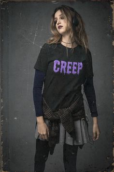 CREEP! ►Please check Size Charts in Photos! *Unisex Sizing for Adults - Bella Canvas 3001 ►Fabrication: The Premium Bella Canvas Shirt fits like a well-loved favorite, featuring a crew neck, short sleeves and designed with superior combed and ring-spun cotton. Features: Side seamed. Retail fit. Unisex sizing. Shoulder taping. Tear Away Label. Light Fabric. ►Please contact me direct with any order problems and I will be happy to find a resolution with you! Exchanges will be issued promptly in the event of defect or misprint. ►We love hearing about your shopping experience and we encourage provide your feedback. If you are satisfied with our service, your review is greatly appreciated. 90s Style Halloween Streetwear Top, Crew Neck Shirt For Halloween Alternative Fashion, Purple 90s Style Tops For Fall, Purple 90s Style Top For Fall, 90s Crew Neck Halloween Tops, 90s Halloween Graphic Print Top, 90s Style Halloween Graphic Print Top, Trendy Halloween T-shirt For Alternative Fashion, 90s Graphic Print Top For Halloween