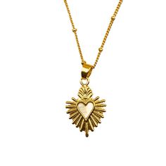 Gold-Plated Mother of Pearl Sacred Heart Pendant Necklace 18-inch - Guadalupe Gifts Sacred Heart Design, Heart Gold Necklace, Create Opportunities, Sacred Jewelry, Funky Necklace, Catholic Necklace, The Sacred Heart, Aesthetic Jewelry, Catholic Jewelry