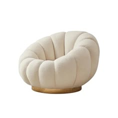 a white chair with a wooden base on a white background, it is shaped like an egg