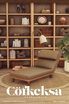 an image of a living room setting with furniture and bookshelves in the background