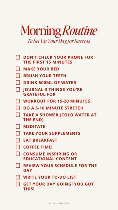 r success. Embrace healthy habits, boost productivity, and foster self-growth. From mindful meditation, nourishing breakfast, goal-setting to exercise, our checklist covers all elements for a balanced start. Begin your journey to success today!  morning routine, checklist, healthy habits, productivity, self-growth, mindful meditation, nourishing breakfast, goal-setting, exercise, balanced start, success journey, personal development, women wealth and wellness club How To Be Productive Everyday, Checklist For Healthy Lifestyle, Best Routine For Healthy Life, Best Habits To Start, How To Start A Daily Routine, Healthy Habits For Beginners, Morning Routine For Healthy Life, How To Form Healthy Habits, New Habits Ideas