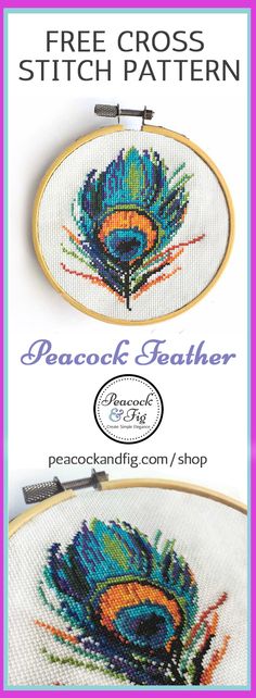 the peacock cross stitch pattern is shown in two different colors