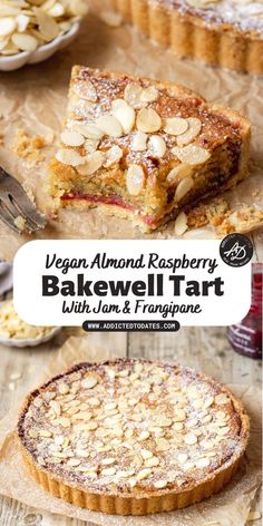 vegan almond raspberry bakewell tart with jam and tangerine